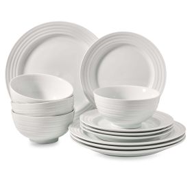 Better Homes & Gardens - Anniston White Round Porcelain 12-Piece Dinnerware Set