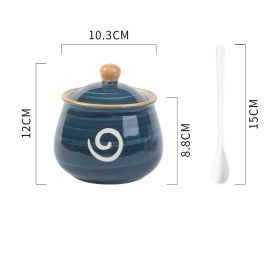 Household Kitchen Condiment Pot Ceramic Suit (Option: Large Dark Blue)