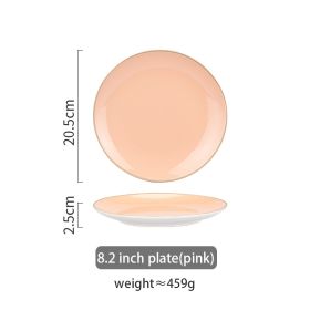 Nordic Dark Green Steak Plate Disc Tableware (Option: Light pink-8.2inch)