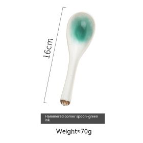 Japanese Angled Ceramic Household Restaurant Spoon (Option: Green Ink)