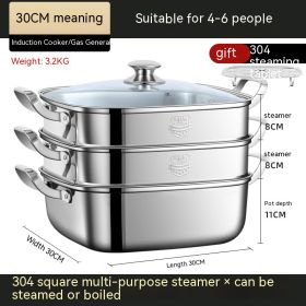 Square Steamer Household Multi-function (Option: 30cm Three Thick 304 Steel)