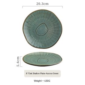 Japanese-style Ceramic Oak Shallow Plate Restaurant Retro (Option: Aurora Green)