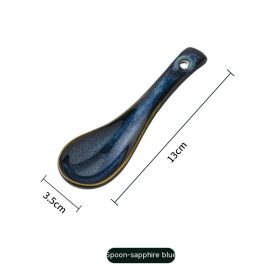 Ceramic Soup Spoon Large Soup Long Handle Noodle Spoon (Option: Royal Blue Spoon)