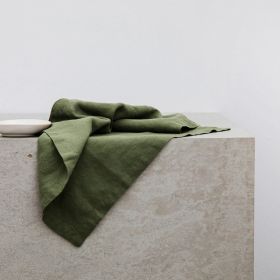 Pure Linen Insulation Placemat Square Wiping Towel Solid Color Napkin Mouth Cloth (Option: Moss Green-38 × 55cm)