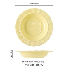 Ceramic Plate Cartoon Cute Relief Dish Dim Sum Dessert Cake (Option: Deep Plates Yellow)