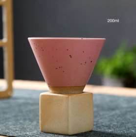 Japanese Style Coarse Pottery Mug Cross-border Hot Drink Retro Creative Hand-pulled Glaze Latte Art Coffee Ceramic Cup (Option: Large Funnel Cup Pink-101 200ml)