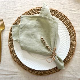 Pure Linen Insulation Placemat Square Wiping Towel Solid Color Napkin Mouth Cloth (Option: Grass Green-34 × 34cm)